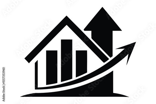 Real Estate business silhouette graph with arrow 