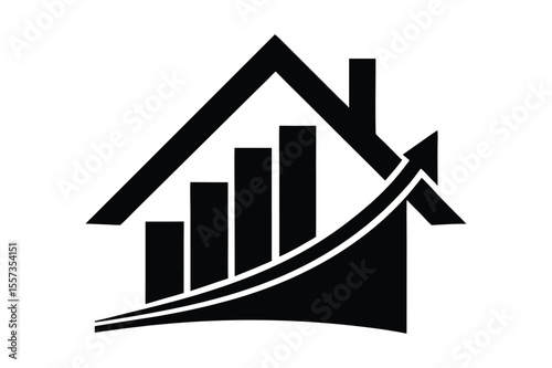 silhouette of Real Estate house and arrow