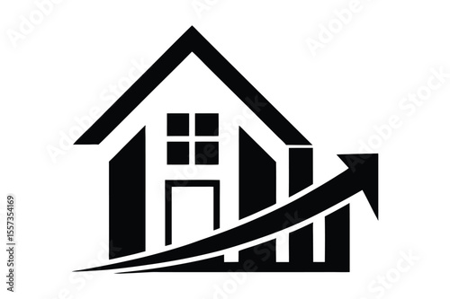 silhouette of Real Estate house and arrow 