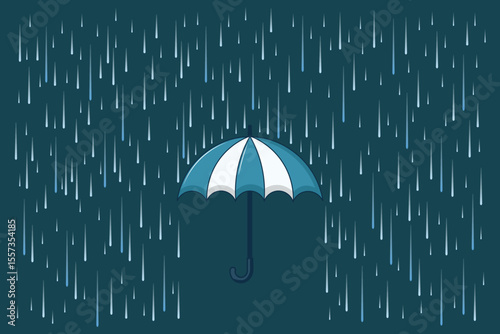 Cute umbrella vector illustration with raindrops, flat pastel cartoon background for children’s learning tools, seamless design, and baby books
