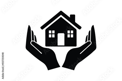 hand holding Real Estate house silhouette