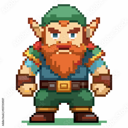 Pixel Art Fantasy Dwarf Character   Retro 8 bit Video Game Sprite Design Illustration
