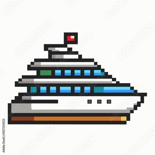 Pixel Art Cruise Ship Icon Retro Digital Maritime Travel Symbol