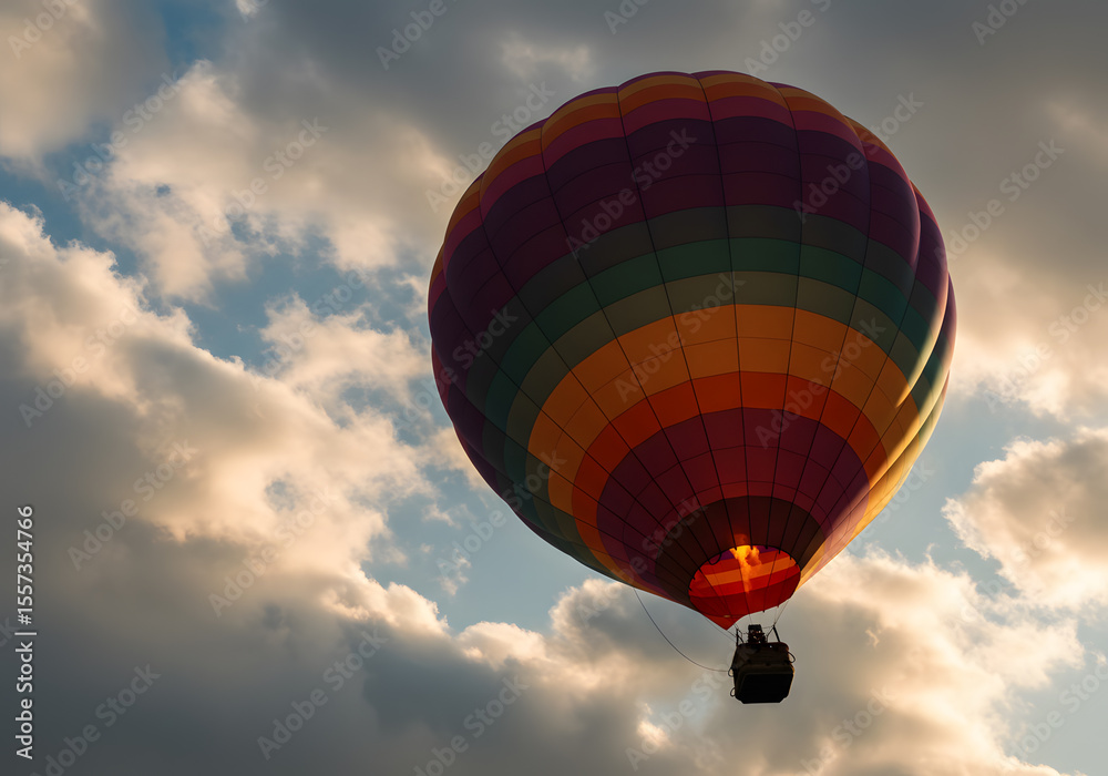 Obraz premium Colorful hot air balloon in cloudy sunset sky