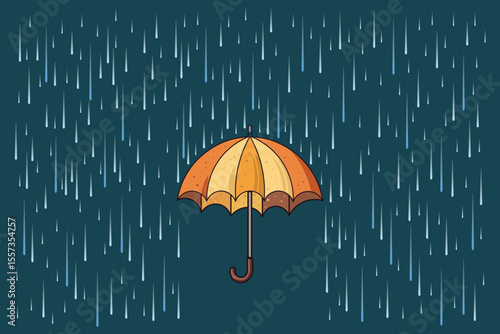 Cartoon-style pastel umbrella under rain, flat vector art ideal for seasonal backgrounds, kids room decor, and baby-themed rainy illustrations
