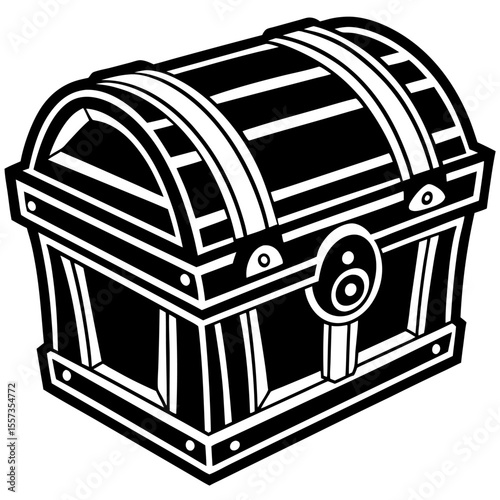 Vintage Treasure Chest Line Art Illustration for Nautical and Adventure Themes