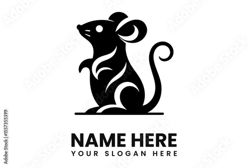 A stylized black mouse logo, standing upright, with decorative swirls, ready for branding.