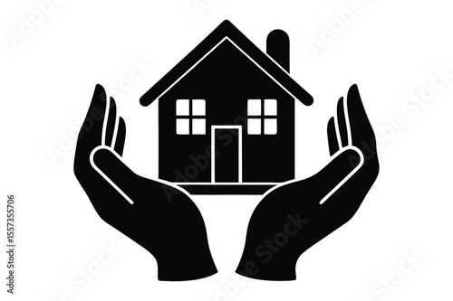 hand holding Real Estate house silhouette