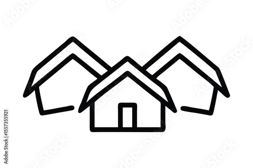 Real Estate Logo Icon in Line Art Style with Minimal Property and Building Design