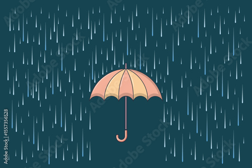 Cartoon umbrella with soft raindrops in pastel colors, flat vector illustration of rainy weather scene for children’s prints, nursery art, seamless background, and baby design projects
