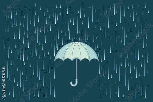 Vector flat design of colorful umbrella with gentle raindrops, cartoon pastel illustration perfect for children’s visuals, baby products, and rainy day educational graphics
