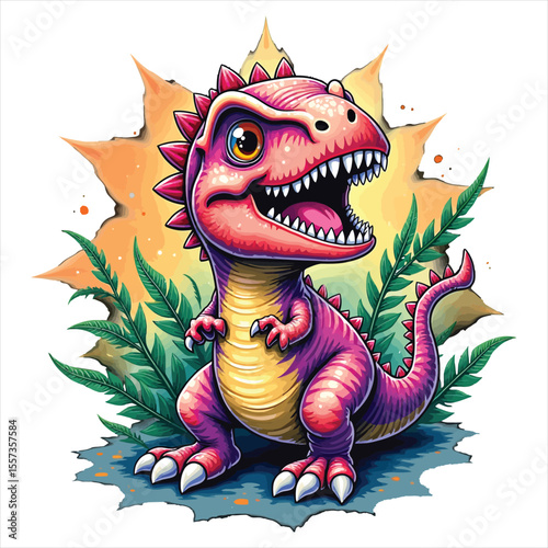 Art of cute cartoon baby trex dinosaur with pink skin isolated on white background