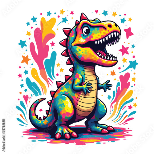 Art of a colorful cartoon dinosaur stands isolated on white background