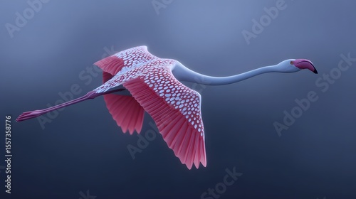 Graceful pink flamingo in flight