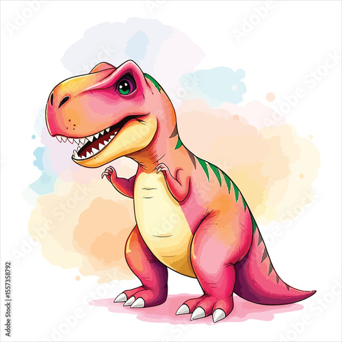 Art of cartoon pink trex dinosaur isolated on white background