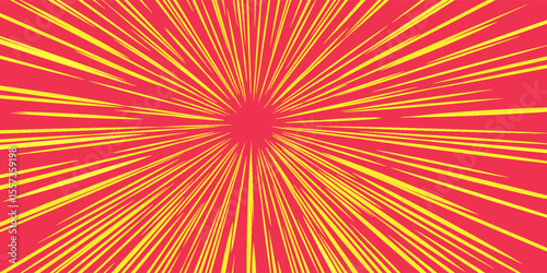 Comic book speed red yellow color lines isolated on background stripe and radial effect style for manga speed frame, superhero action, explosion background. Motion line effect, pop art. Vector 10 eps