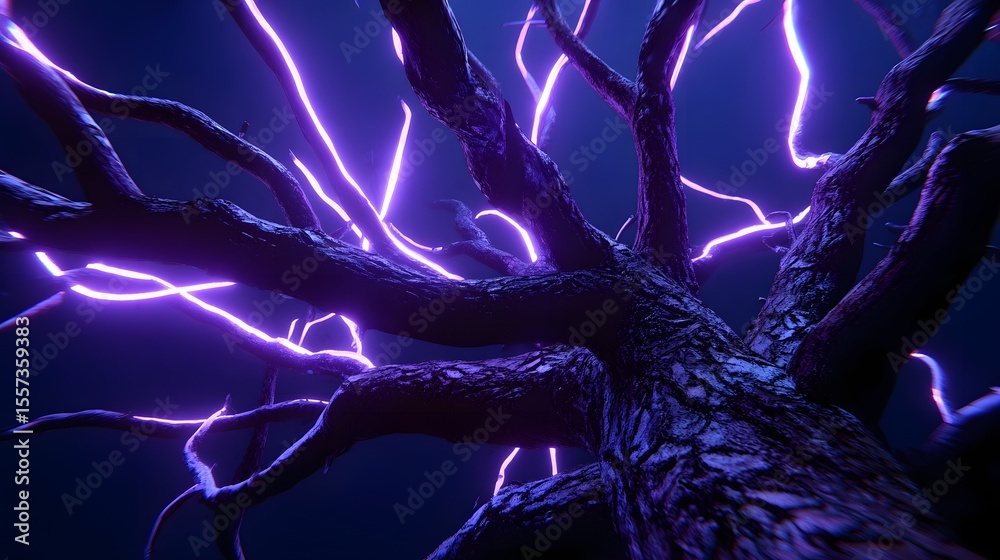 Obraz premium Powerful lightning storm surging through an ancient tree