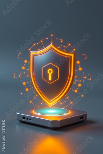 iot device with security shield icon, smart device cybersecurity, clean product render — secure iot integration