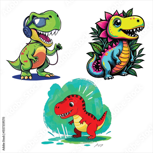 Art of collection of cute cartoon dinosaurs isolated on white background