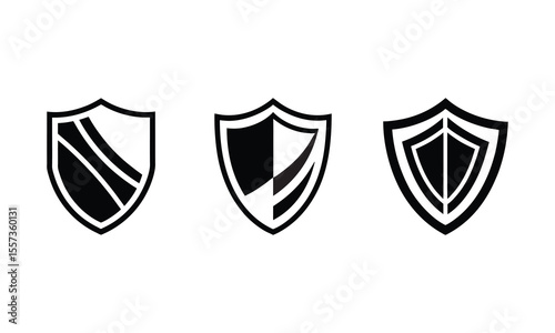 Set of 6 Modern Shield Icons  Geometric Black and White Vector EPS for Logos, Emblems & Badges. Unique Shield Icons Set – Minimalist Black & Grey Vector EPS for Modern Logos & Emblems