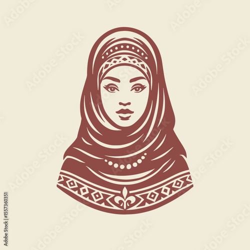 Beautiful young arab woman in traditional clothing. Retro vector illustration suitable as a logo, for textile printing or advertising of all kinds.