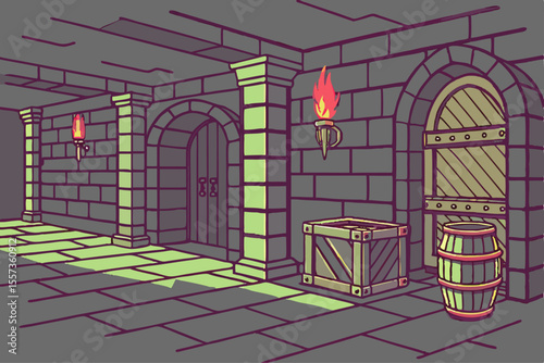 8 bit Dungeon Pixel Art Vector with Cat Illustration and Pixelated Elements