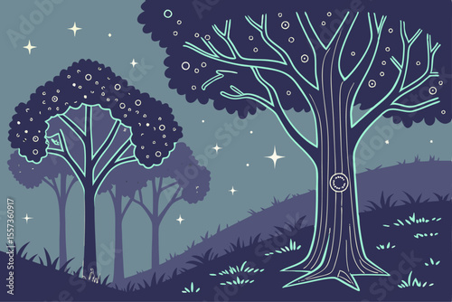 Surreal AI Data Forest Vector Illustration with Abstract Elements and Vibrant Colors