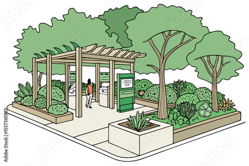 Eco Friendly Green Transit Plaza with Tech Charging Stations