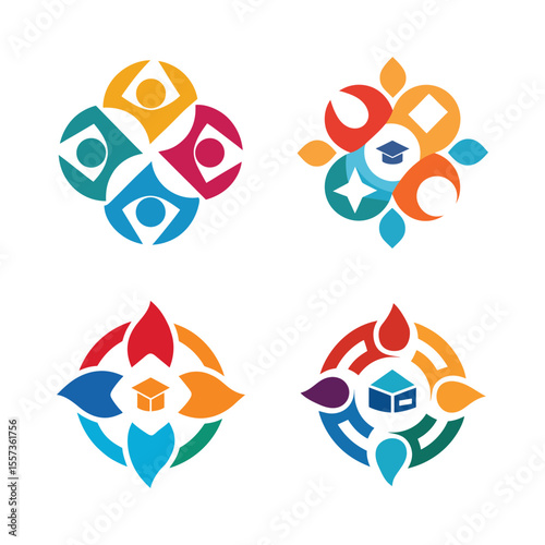 Flat Learning Management System Abstract Logo Pack – Minimalist Vector Style White Back