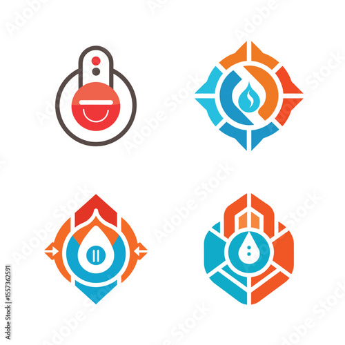 Flat Smart Thermostat Abstract Logo Pack – Minimalist Vector Style White Background