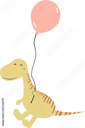 cute velociraptor holding balloon hand drawn vector cartoon