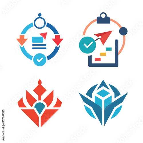 Flat Task Prioritization Tool Abstract Logo Pack – Minimalist Vector Style White Backgrou