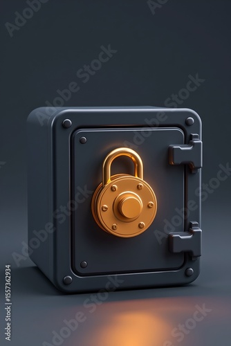 digital safe box with lock icon, secure digital savings fintech, stylized 3d render — digital vault fintech