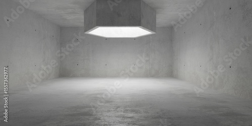 Abstract empty, modern concrete room with hexagonal light shaft in the center and rough floor - industrial interior background template