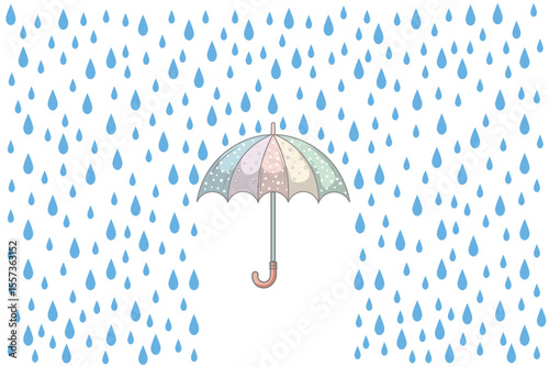 Rainy umbrella vector illustration in soft pastel colors, cartoon flat design for seamless rainy backgrounds, baby shower themes, and kids art decor
