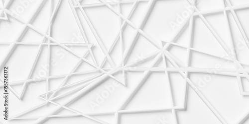 Close up of white thin zig-zag curves overlaid geometry background wallpaper banner, flat lay top view