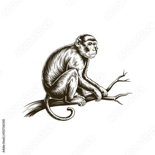 Vintage engraving woodcut monkey vector illustration art design