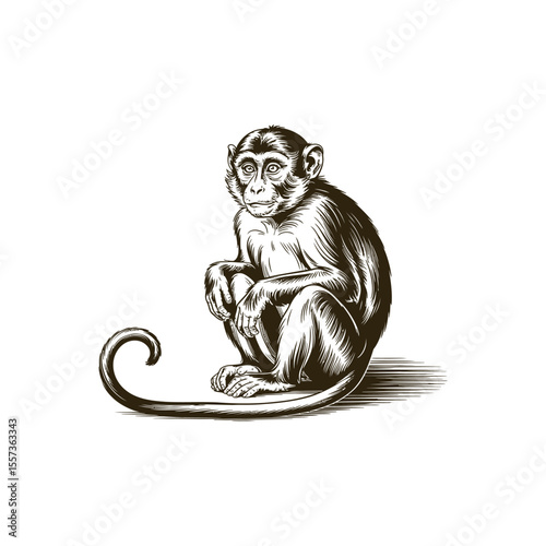 Vintage engraving woodcut monkey vector illustration art design
