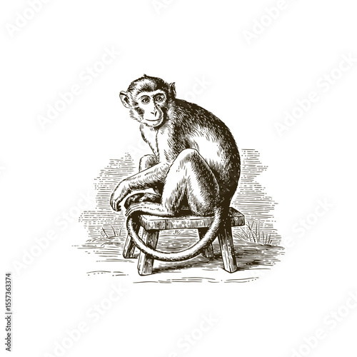 Vintage engraving woodcut monkey vector illustration art design