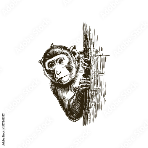 Vintage engraving woodcut monkey vector illustration art design