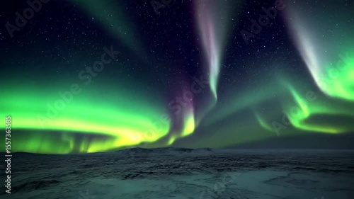 Wallpaper Mural Northern Lights over a Waterfall in a Snowy Landscape Torontodigital.ca