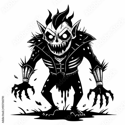 Creepy  Monster Illustration with Sharp Features and Spiky Outfit