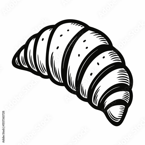 Vintage Croissant Drawing Detailed Black and White Illustration for Culinary Art