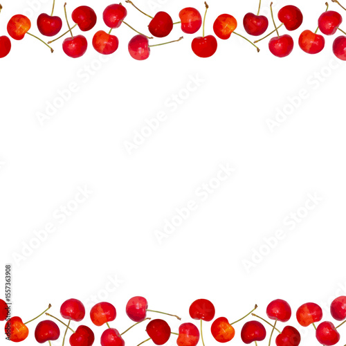 さくらんぼフレーム_Very cute cherry frame_line_square_03_red