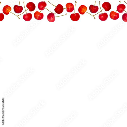 さくらんぼフレーム_Very cute cherry frame_line_square_01_red