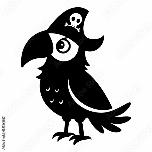  Pirate Parrot with Skull Hat   Playful Black and White Illustration