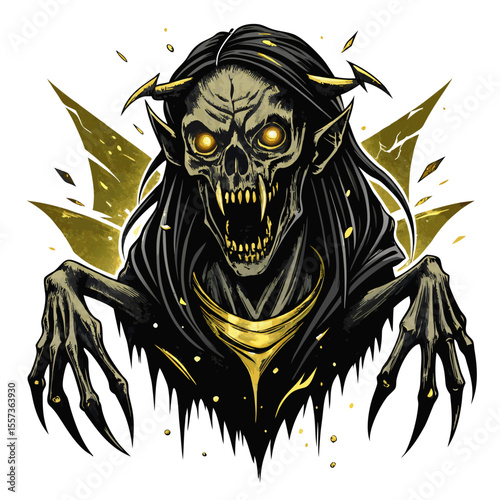 Terrifying Demonic Skull with Glowing Eyes and Sharp Claws in Dark Fantasy Art