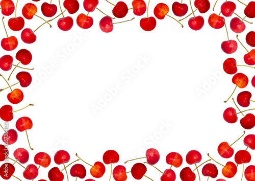 さくらんぼフレーム_Very cute cherry frame_wide_red