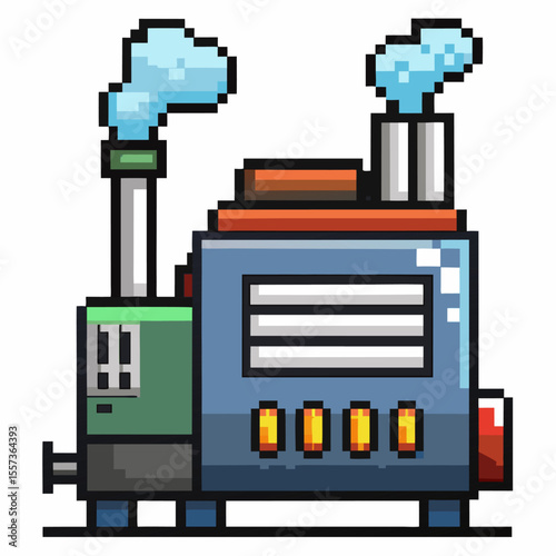 Pixel Art Factory Building with Smoke from Chimneys