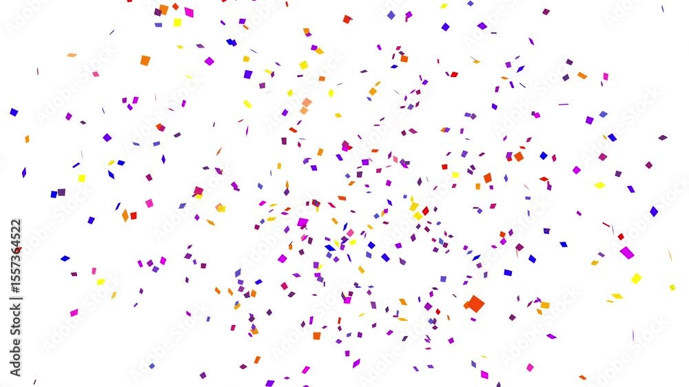 animation of multi color confetti explosion. 4k white background.